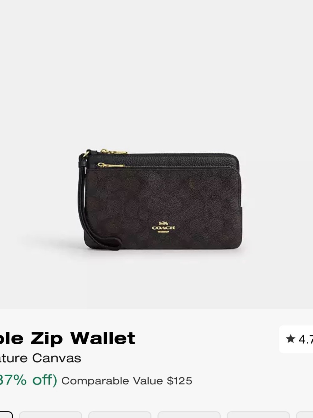 Coach Double Zip Wristlet Wallet in signature canvas